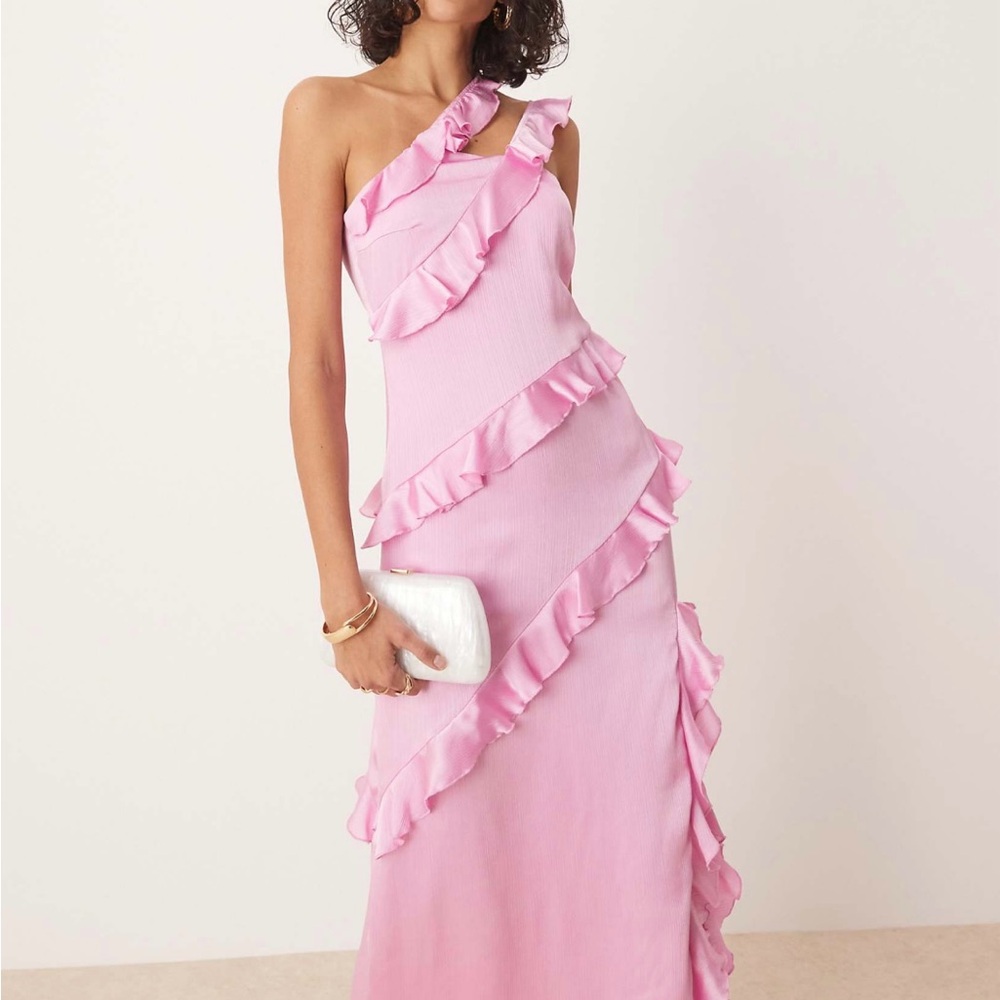 Pink ASOS asymmetric ruffle maxi dress